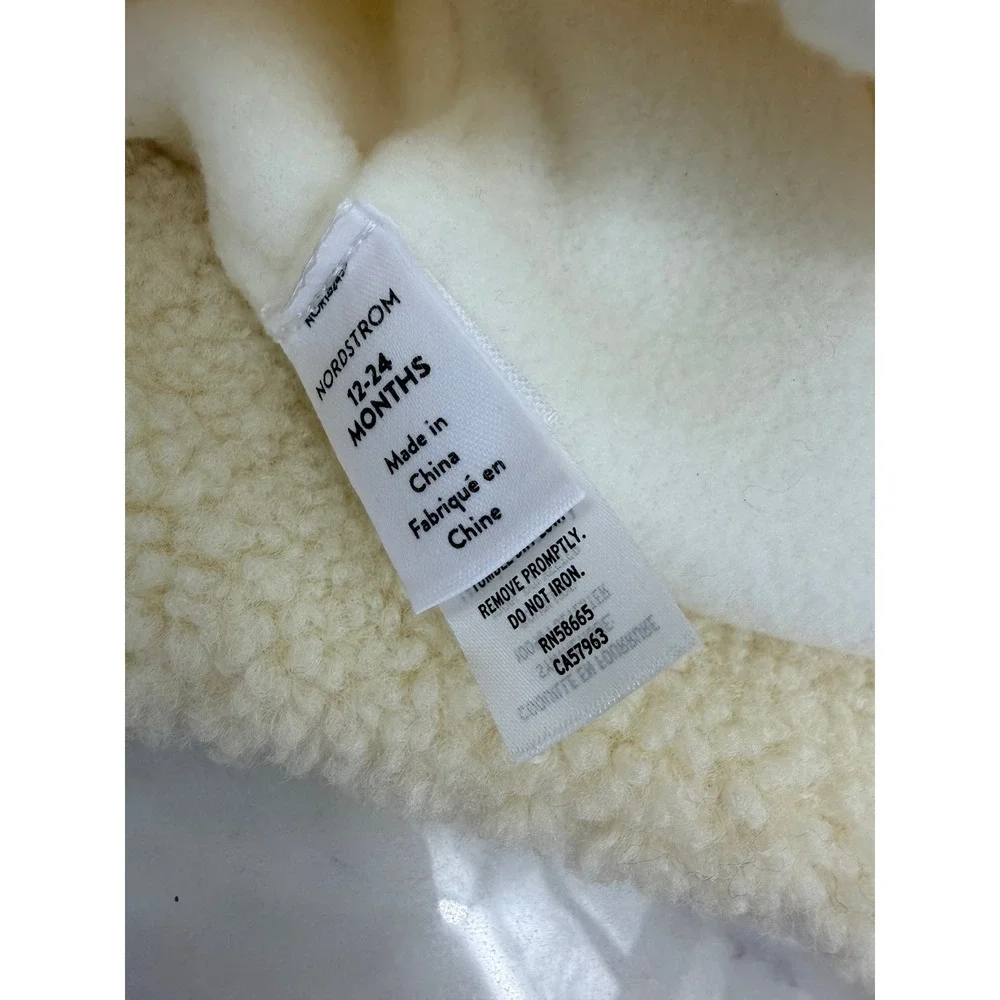 Nordstrom Baby Cream Faux Shearling Bear Ear Trapper Hat 12-24 Months NEW